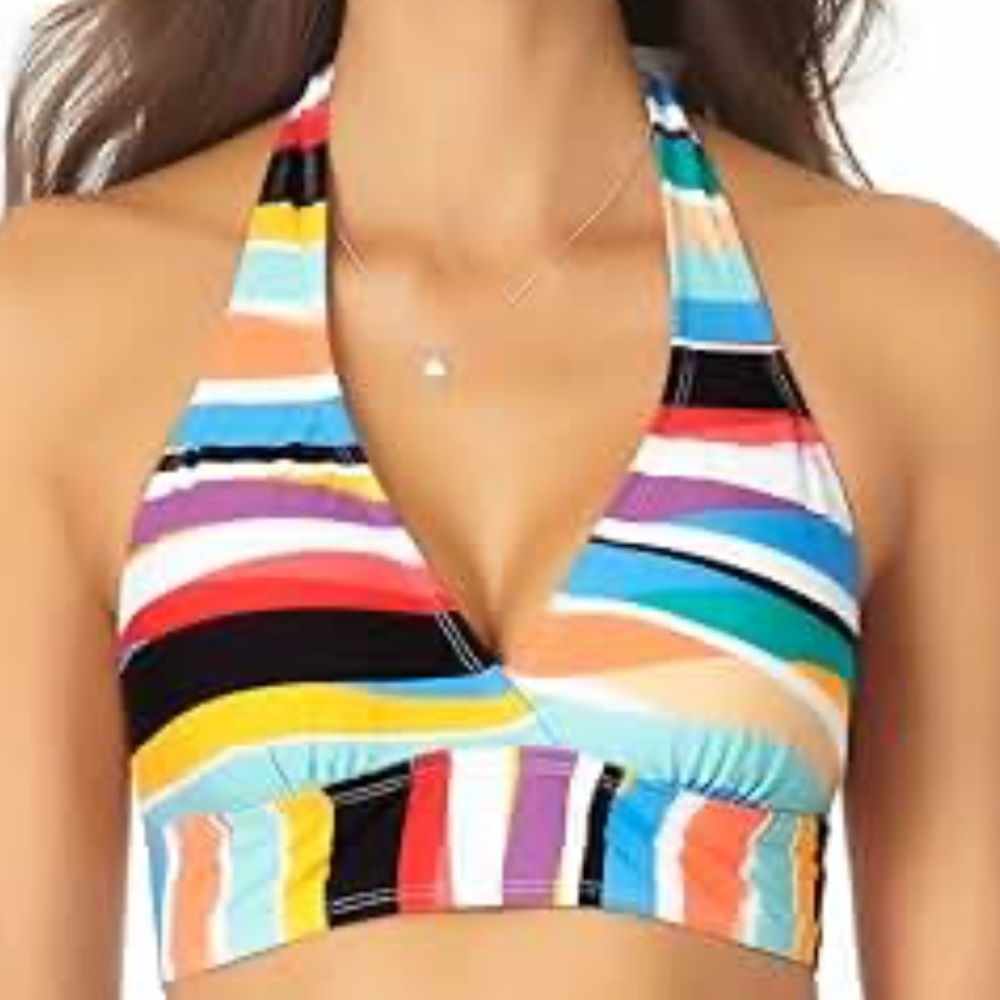 Anne Cole Signature Wavy Stripe Marilyn Halter Bikini Top size XS NWOT swimsuit
